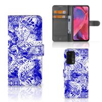 Telefoonhoesje met Naam OPPO A54 5G | A74 5G | A93 5G Angel Skull Blauw | Portemonnee hoesje
