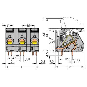 WAGO 2716-254 Veerkrachtklemblok 6.00 mm² Aantal polen 4 Grijs 16 stuk(s)