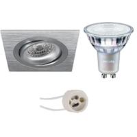 Philips LED Spot Set Vierkant GU10 - Mat Zilver - Kantelbaar - Dimbaar - Warm Wit