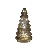 Kerstboompje glas 10led op batterij met timer 18.5x9.5 cm grijs - Annas collection