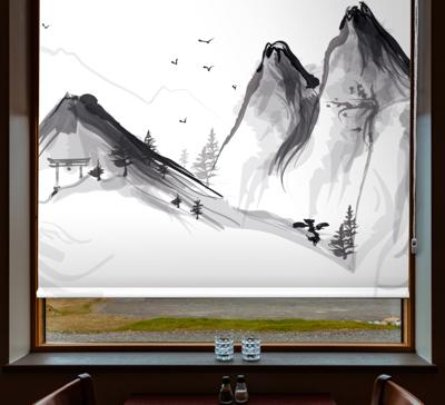 Kunst rolgordijnën Japanse winter met bergen