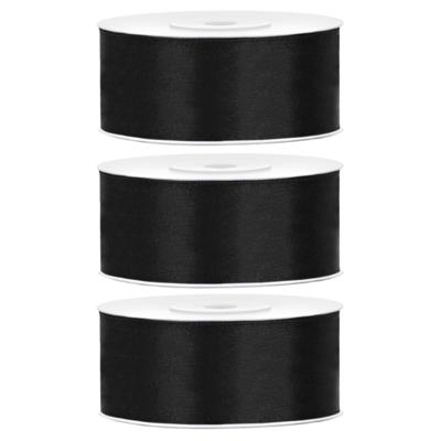 Partydeco Cadeaulint - 3x - zwart - 2,5 cm x 25 meter - satijn - sierlint - inpakken - decoratie Partydeco Cadeaulint - 3x - zwart - 2,5 cm x 25 meter - satijn - sierlint - inpakken - decoratie