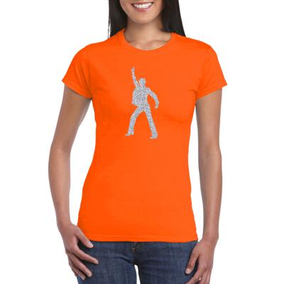 Zilveren disco print t-shirt - kleding - oranje - voor dames - eighties thema