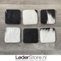 Koeienhuid onderzetters zwart wit 10x10cm