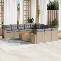 12-delige Loungeset met kussens poly rattan gemengd beige