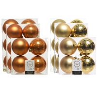 Kerstversiering kunststof kerstballen mix cognac/goud 6-8-10 cm pakket van 44x stuks