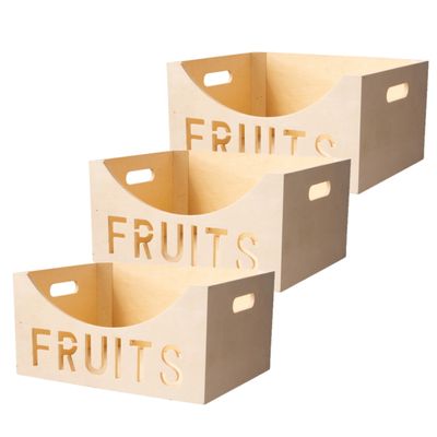 Set van 3x stuks houten fruitmand/fruitschaal/fruitkistje vierkant 40 x 30 cm