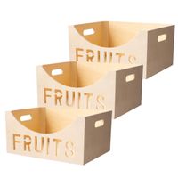 Set van 3x stuks houten fruitmand/fruitschaal/fruitkistje vierkant 40 x 30 cm