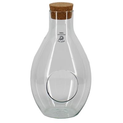 Bela Arte Sierfles terrarium met kurk dop - D18 x H31 cm - transparant glas - met gat