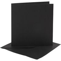 Creativ Company Kaarten en enveloppen, afmeting kaart 15,2x15,2 cm, afmeting envelop 16x16 cm, 230 gr, zwart, 4 set/ 1 doos