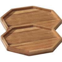 Kaarsenbord/decoratie dienblad - 2x - mangohout - 25 x 25 x 2 cm - achthoek - serveerschaal