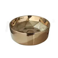 Luxe Handgeschilderde Keramische Wastafel met Gouden Kraan - Rond | Tafelmodel | Inclusief Pop-up Afvoer