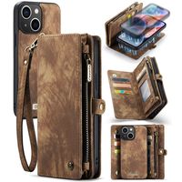 Caseme - iPhone 15 - Vintage 2 in 1 portemonnee hoes - Bruin