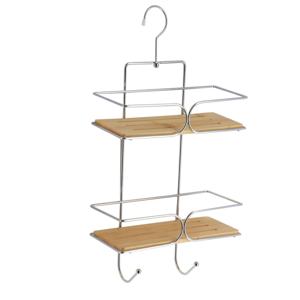 Tendance Badkamer organizer - zilver - metaal/hout - 2 lagen - 50 x 25 x 11 cm - douche rek