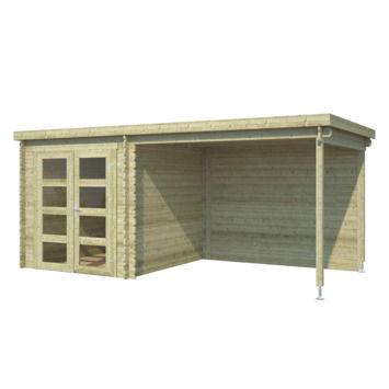 Blokhut met overkapping Helena 472x230 Olijfgroen Geimpregneerd - Outdoor life