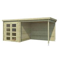 Blokhut met overkapping Helena 472x230 Olijfgroen Geimpregneerd - Outdoor life
