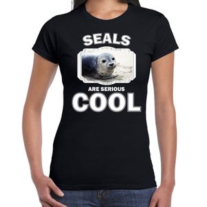 Dieren grijze zeehond t-shirt zwart dames - seals are cool shirt