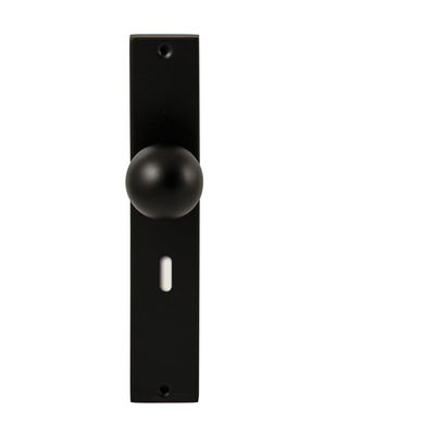 Hardbrass Knopkruk Sfera op rechthoekig langschild sleutelgat 72mm - zwart Hardbrass Knopkruk Sfera op rechthoekig langschild sleutelgat 72mm - zwart
