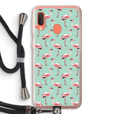 Flamingoprint groen: Samsung Galaxy A20e Transparant Hoesje met koord