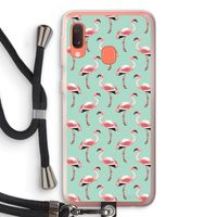 Flamingoprint groen: Samsung Galaxy A20e Transparant Hoesje met koord Flamingoprint groen: Samsung Galaxy A20e Transparant Hoesje met koord