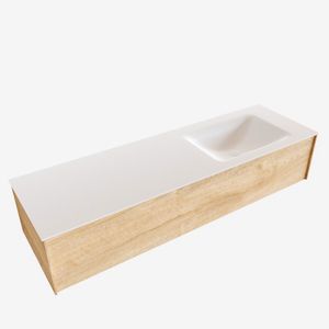 Badkamermeubel BWS Madrid Washed Oak 150x45x30 cm Mat Witte Solid Surface Wastafel Rechts (0 kraangaten)