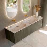 Badmeubel Mondiaz Kurve-Dlux | 165 cm | Meubelkleur Shadow | Wastafelkleur Nata | Solid surface | Dubbel / Links spoelbak | Zonder kraangat(en)