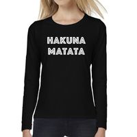 Hakuna Matata tekst t-shirt long sleeve zwart voor dames - thumbnail