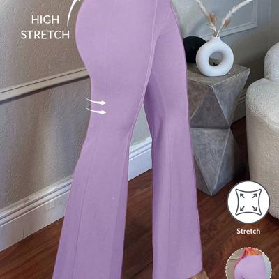 Camel Low Waist Flare Leg Skinny Suit Pants - Elegant Knit Trousers Purple / XS