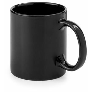 Koffie mokken/bekers - 1x - keramiek - glans - met oor - zwart - 370 ml