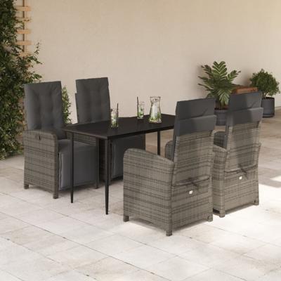 5-delige Tuinset met kussens poly rattan grijs