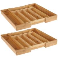 2x stuks hi bestekbak - uitschuifbaar - 31-48 x 37 x 5 cm - bamboe - besteklade