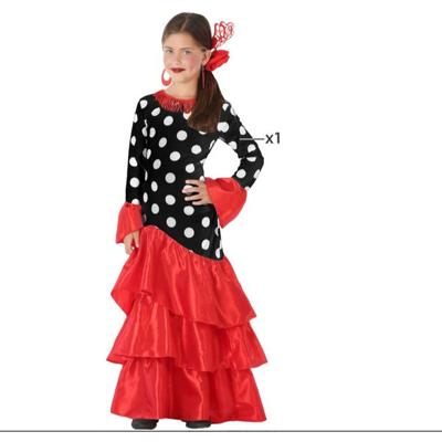 Kostuums voor Volwassenen Flamenca Zwart Rood Spanje Maat 7-9 Jaar