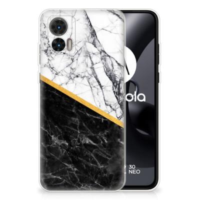 Motorola Edge 30 Neo | TPU | Siliconen hoesje | Marmer Wit Zwart - Origineel Cadeau Man