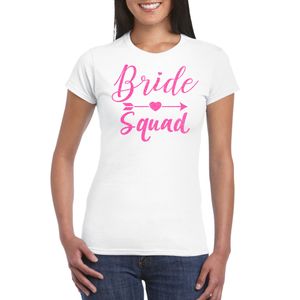 Vrijgezellenfeest T-shirt voor dames - bride squad - wit - roze glitter - bruiloft/trouwen