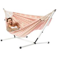 Tweepersoons hangmat met metalen standaard - 350x160cm - Roze - 160kg draagkracht- 100% katoen - binnen & buiten