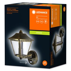 LEDVANCE ENDURA® CLASSIC TRADITIONAL ALU L 4058075206281 Buitenlamp met bewegingsmelder (wand) LED E27 Zwart, Goud