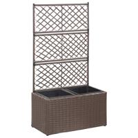 VidaXL Latwerkplantenbak verhoogd met potten 58x30x107 cm rattan bruin