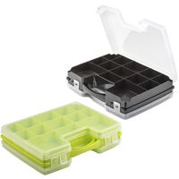 Forte Plastics - 4x Opberg vakjes doos/Sorteerbox - 21-vaks kunststof - 28 x 21 x 6 cm - zwart/groen - thumbnail