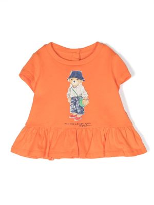 POLO RALPH LAUREN KIDS t-shirt volanté à imprimé Polo Bear - Orange