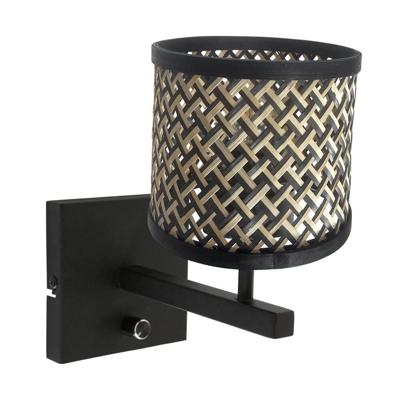 Steinhauer WandlampStang met dimmer zwart en bamboe kapje - 3709ZW