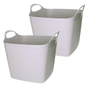 Flexibele emmer - 2x - grijs - 15 liter - kunststof - vierkant - 30 x 29 cm