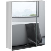 kleankin spiegelkast, badkamerspiegelkast met 3 binnenplanken, dubbele deur, zilver - thumbnail