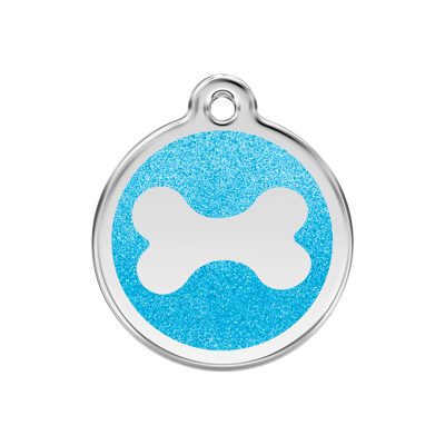Bone Aqua glitter hondenpenning medium/gemiddeld dia. 3 cm - Reddingo