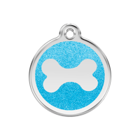 Bone Aqua glitter hondenpenning medium/gemiddeld dia. 3 cm - Reddingo