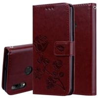 Rose reliëf horizontale Flip PU lederen case voor Huawei P Smart 2019 met houder & card slots & portemonnee (bruin)