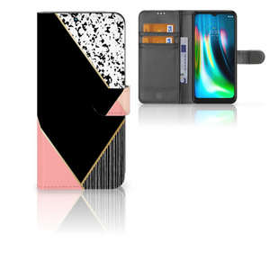 Motorola Moto G9 Play | E7 Plus Book Case Zwart Roze Vormen