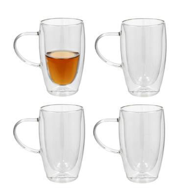 Gerimport Theeglazen Plano - 4x - dubbelwandig - borosilicaatglas - 450 ml - H15 cm - koffieglas