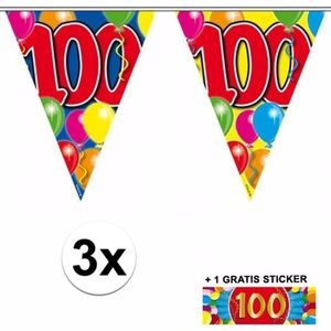 3x vlaggenlijn 100 jaar met gratis sticker