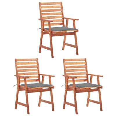Tuinstoelen 3 st met kussens massief acaciahout