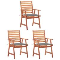 Tuinstoelen 3 st met kussens massief acaciahout